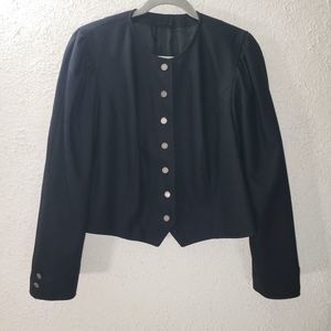 Vintage Oberland Trachten Jacket Black Blazer Silver Engraved Buttons Wool Sz 44